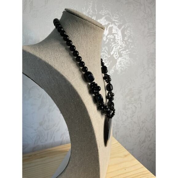 Round Black Cluster Beads Round Metal Pendant - Picture 2 of 4